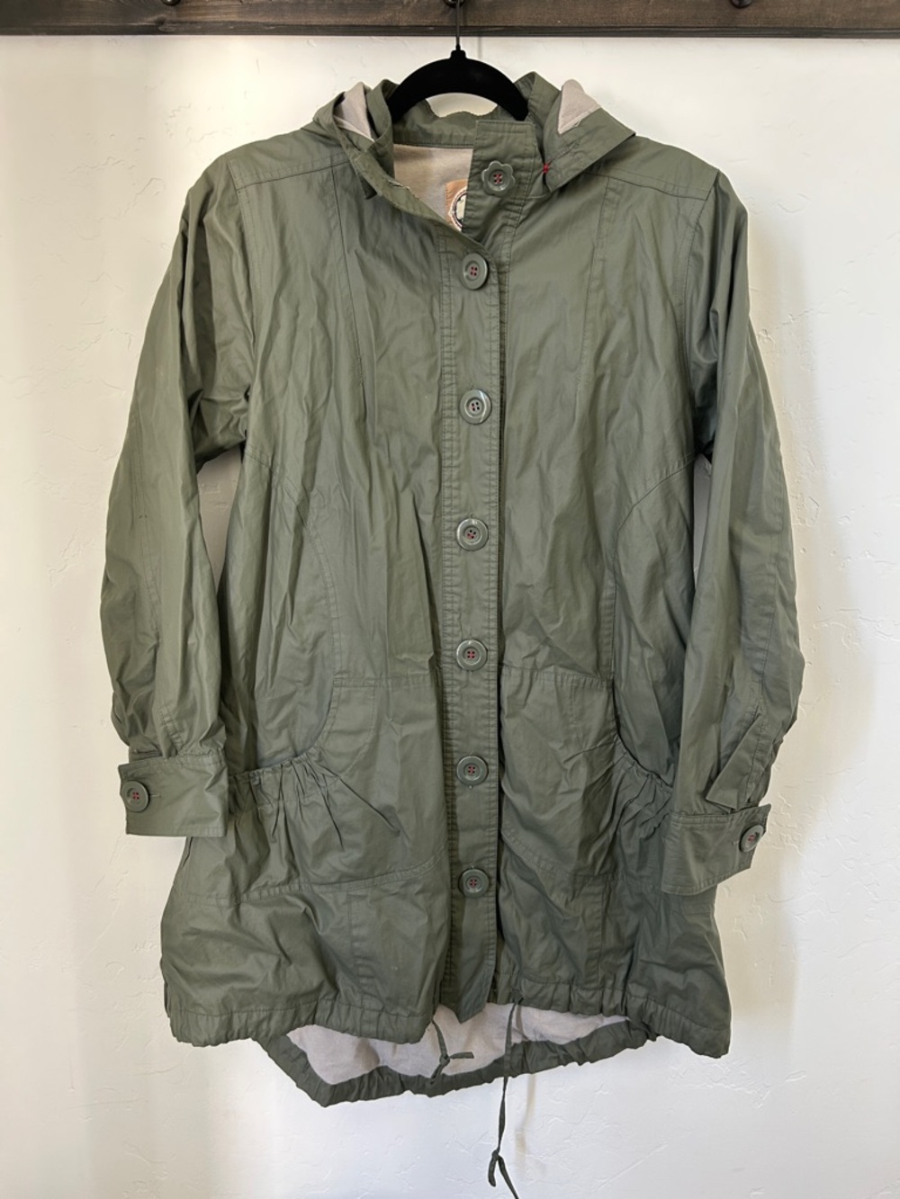Women’s Lightweight Long Hooded Rain Jacket - Olive Green